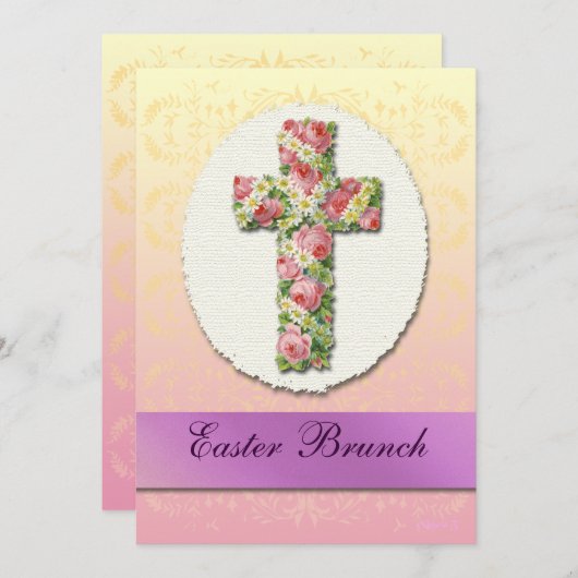 Aangepaste uitnodigingen voor Floral Cross Easter (Voorkant / Achterkant)
