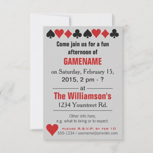 Aangepaste uitnodigingen voor kaartspeler (Achterkant)