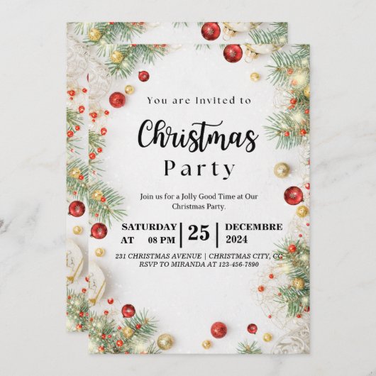 Aangepaste uitnodigingen voor kerstfeestjes (Voorkant / Achterkant)