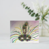 Aangepaste uitnodigingen voor Mardi Gras Feather M (Staand voorkant)
