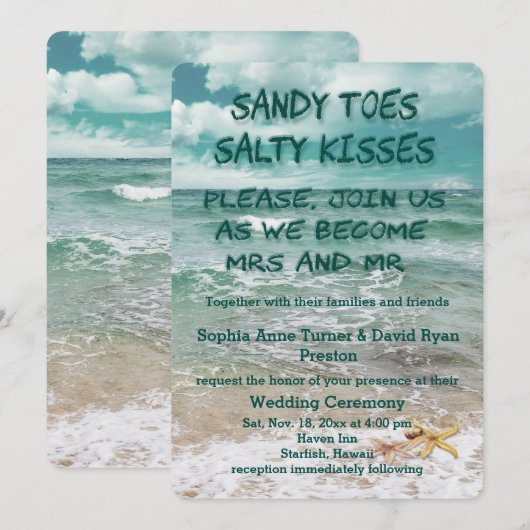 Aangepaste uitnodigingen voor piekmoedige strandwe (Voorkant / Achterkant)