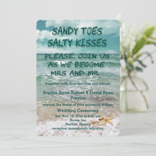 Aangepaste uitnodigingen voor piekmoedige strandwe (Staand voorkant)