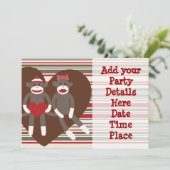 Aangepaste uitnodigingen voor Sock Monkey-feestje (Staand voorkant)