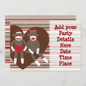 Aangepaste uitnodigingen voor Sock Monkey-feestje (Voorkant / Achterkant)