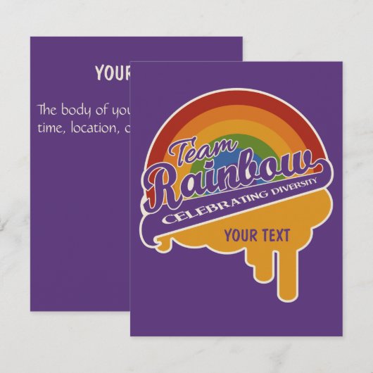 Aangepaste uitnodigingen voor teamregenboog (Voorkant / Achterkant)