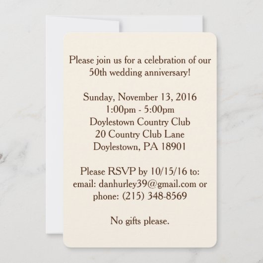 Aangepaste uitnodigingen voor vijftigste verjaarda (Achterkant)