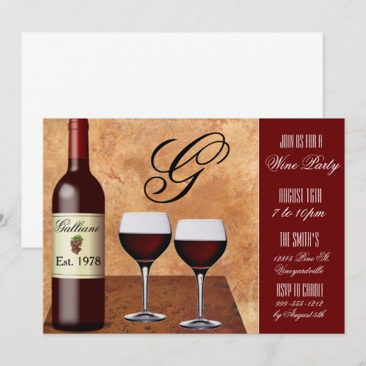 Aangepaste uitnodigingen voor wijnpartijen (Voorkant / Achterkant)