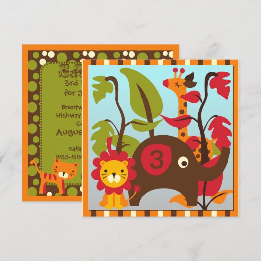 Aangepaste uitnodigingen voor Wild Animal Safari (Voorkant / Achterkant)