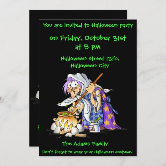 Aangepaste uitnodigingen voor zwarte halloween-fee (Voorkant / Achterkant)