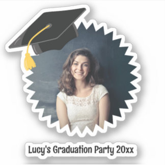 Aangepaste uitsnede van foto- en tekstgraduatie sticker