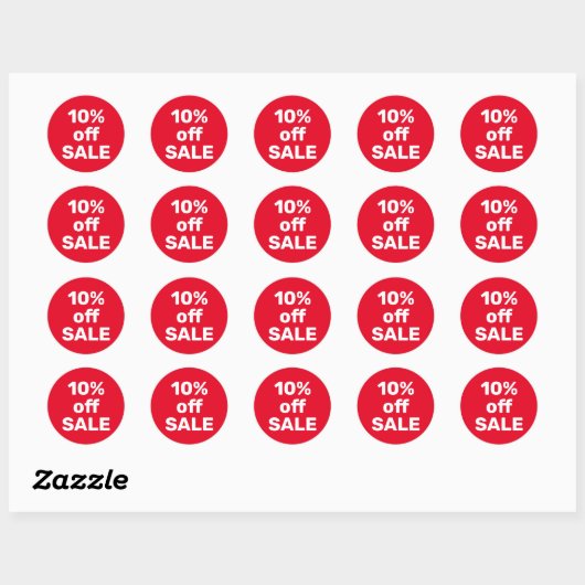 Aangepaste UITVERKOOP STICKER 10% KORTING ROOD WIT (Vel)
