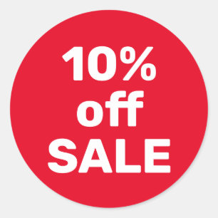 Aangepaste UITVERKOOP STICKER 10% KORTING ROOD WIT