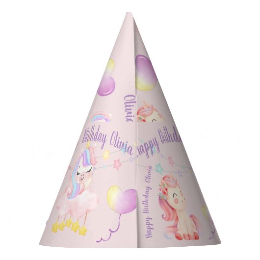 Aangepaste Unicorn Birthday Feesthoedjes (Achterkant)