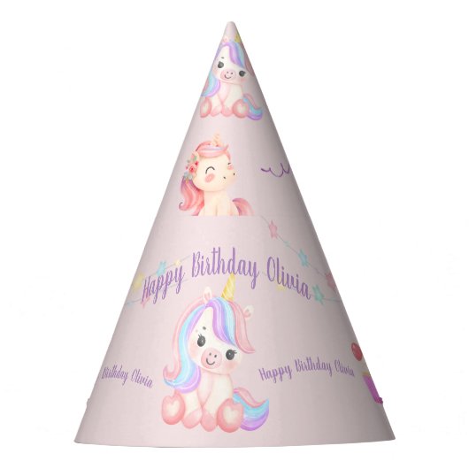 Aangepaste Unicorn Birthday Feesthoedjes (Voorkant)
