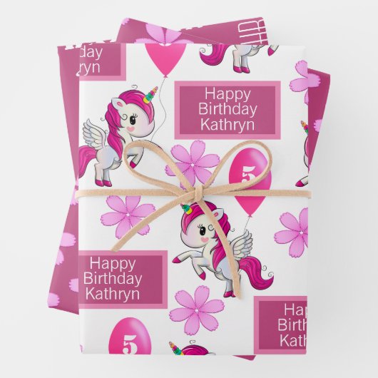 Aangepaste Unicorn Birthday Inpakpapier Vel (In situ)