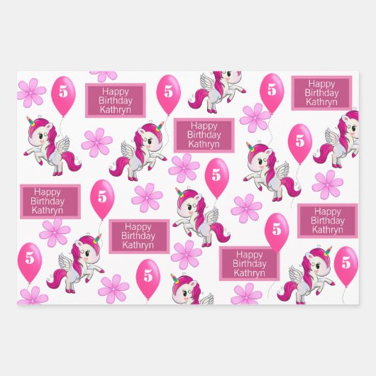Aangepaste Unicorn Birthday Inpakpapier Vel (Voorkant)