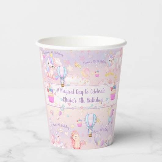 Aangepaste Unicorn Birthday Papieren Bekers (Achterkant)