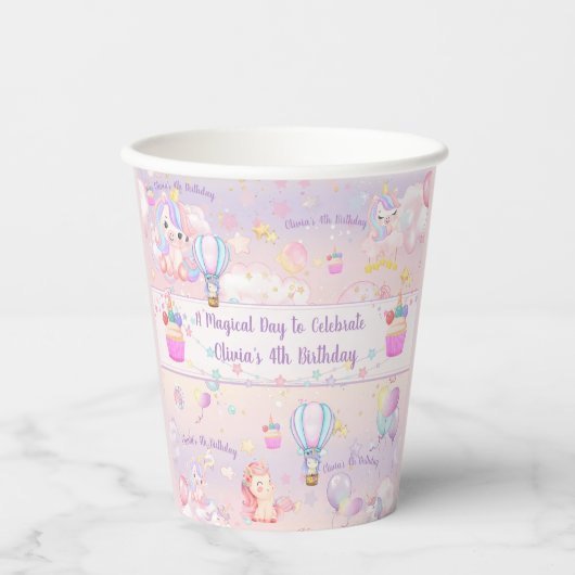 Aangepaste Unicorn Birthday Papieren Bekers (Voorkant)
