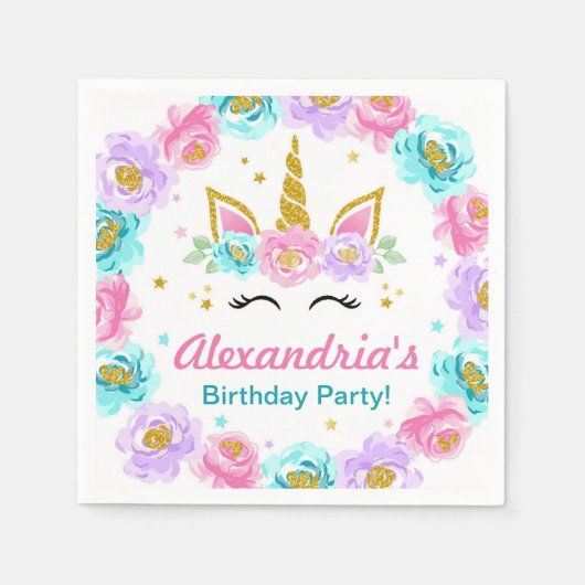 Aangepaste Unicorn Birthday Servet (Voorkant)