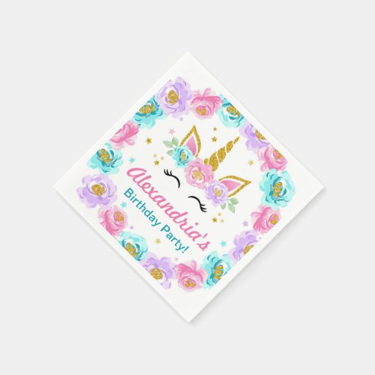 Aangepaste Unicorn Birthday Servet (Hoek)