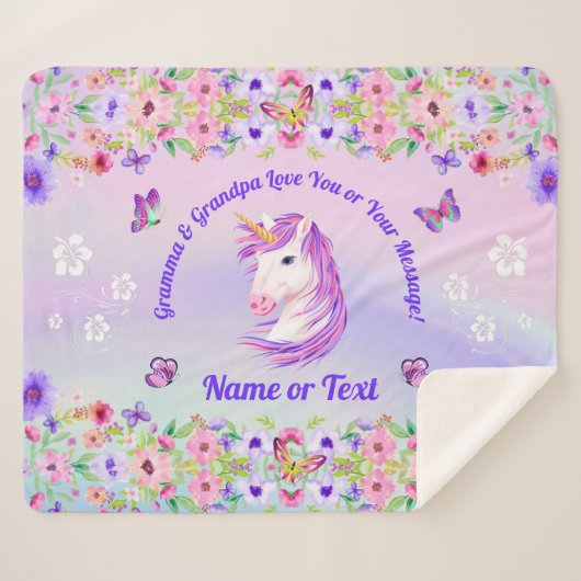 Aangepaste Unicorn Blankets, Rainboegkleuren Sherpa Deken (Voorkant (horizontaal))