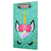 Aangepaste Unicorn Blauwgroen Glitter Clip Board Klembord (Links)