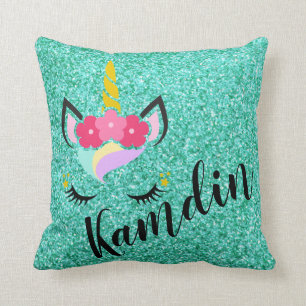 Aangepaste Unicorn Blauwgroen Glitter Pillow Kussen
