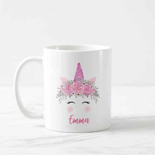 Aangepaste Unicorn Coffee-Mok met roze naam Koffiemok (Links)
