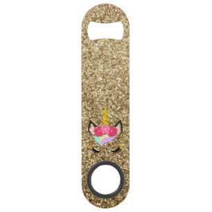 Aangepaste Unicorn Gold Glitter Bottle Opene Speed Flessenopener