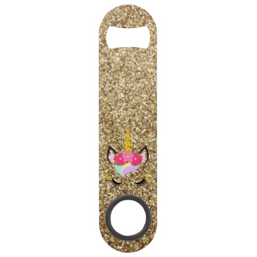 Aangepaste Unicorn Gold Glitter Bottle Opene Speed Flessenopener (Voorkant)