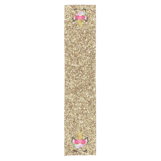 Aangepaste Unicorn Gold Glitter Table Runner Korte Tafelloper (Voorkant)