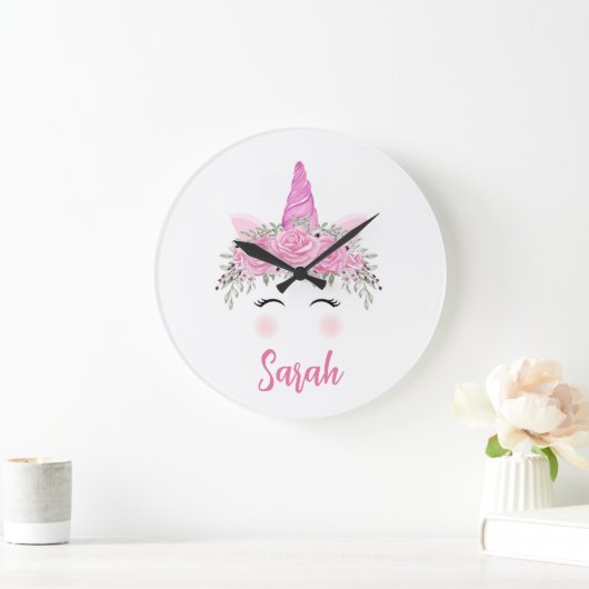 Aangepaste Unicorn grote klok met roze naam (Huis)