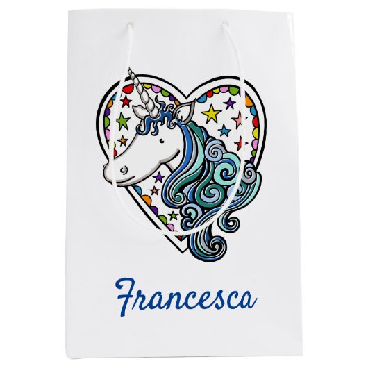 Aangepaste Unicorn Heart Medium Gift Bag Cadeauzakje (Voorkant)