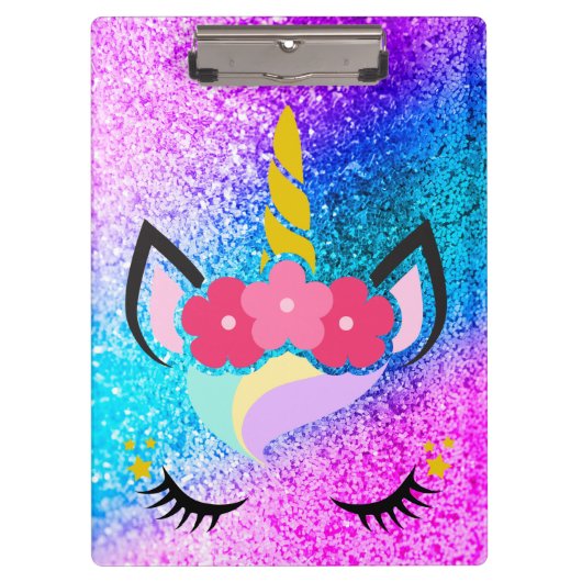 Aangepaste Unicorn Ombre Glitter Clip Board Klembord (Voorkant)