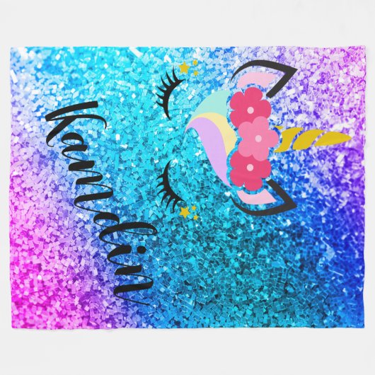 Aangepaste Unicorn Ombre Glitter Fleece Throw (Voorkant (Horizontaal))