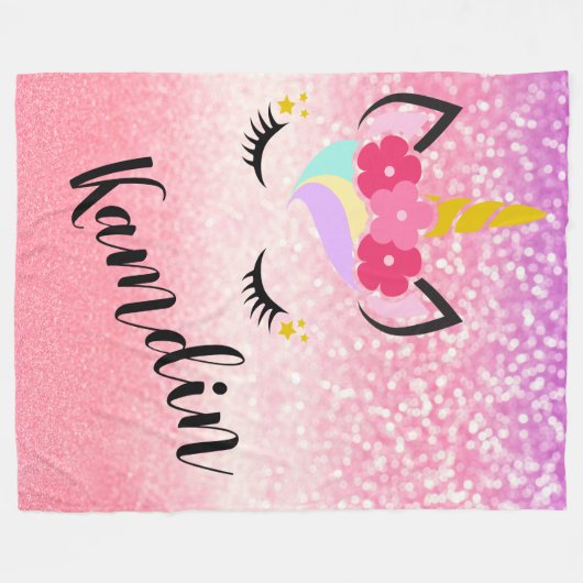 Aangepaste Unicorn Ombre Glitter Fleece Throw (Voorkant (Horizontaal))