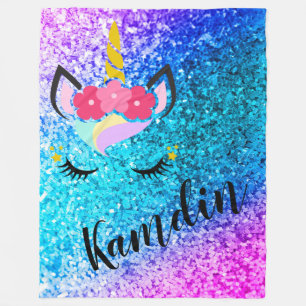 Aangepaste Unicorn Ombre Glitter Fleece Throw Deken