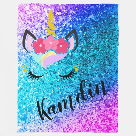 Aangepaste Unicorn Ombre Glitter Fleece Throw Deken (Voorkant)