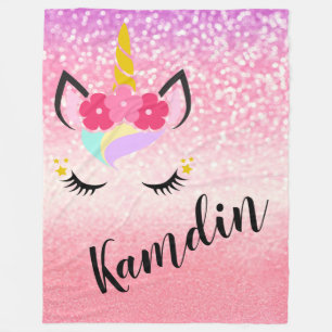 Aangepaste Unicorn Ombre Glitter Fleece Throw Deken