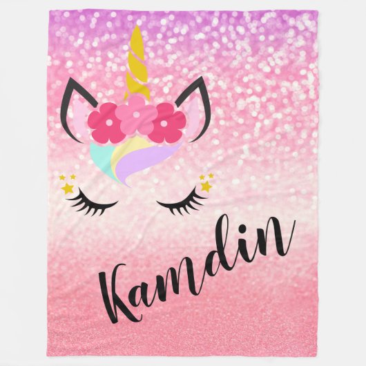 Aangepaste Unicorn Ombre Glitter Fleece Throw Deken (Voorkant)