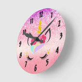Aangepaste Unicorn Ombre Glitter Wall Clock Ronde Klok (Hoek)