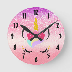 Aangepaste Unicorn Ombre Glitter Wall Clock Ronde Klok