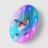 Aangepaste Unicorn Ombre Glitter Wall Clock Ronde Klok (Hoek)