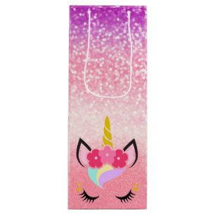 Aangepaste Unicorn Ombre Glitter Wine Gift Bag Wijn Cadeautas
