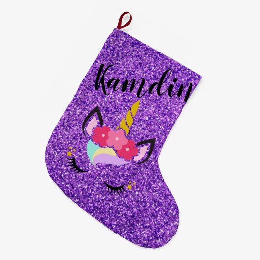 Aangepaste Unicorn Paars Glitter Stocking Grote Kerstsok (Voorkant (Hangend))