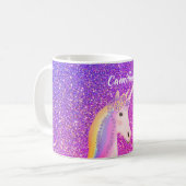 Aangepaste Unicorn Paars roze glitter Magical Koffiemok (Voorkant links)