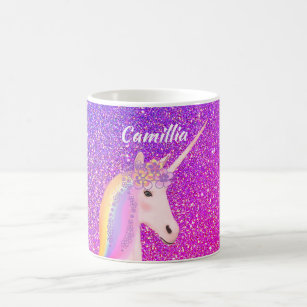 Aangepaste Unicorn Paars roze glitter Magical Koffiemok