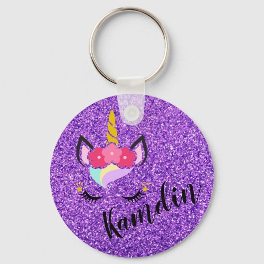 Aangepaste Unicorn Paars Sleutelhanger Zipper Pull (Voorkant)
