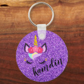 Aangepaste Unicorn Paars Sleutelhanger Zipper Pull (Voorkant)