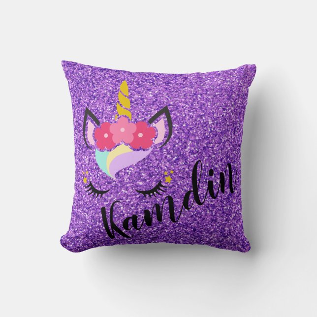 Aangepaste Unicorn Paarse Glitter Pillow Kussen (Voorkant)